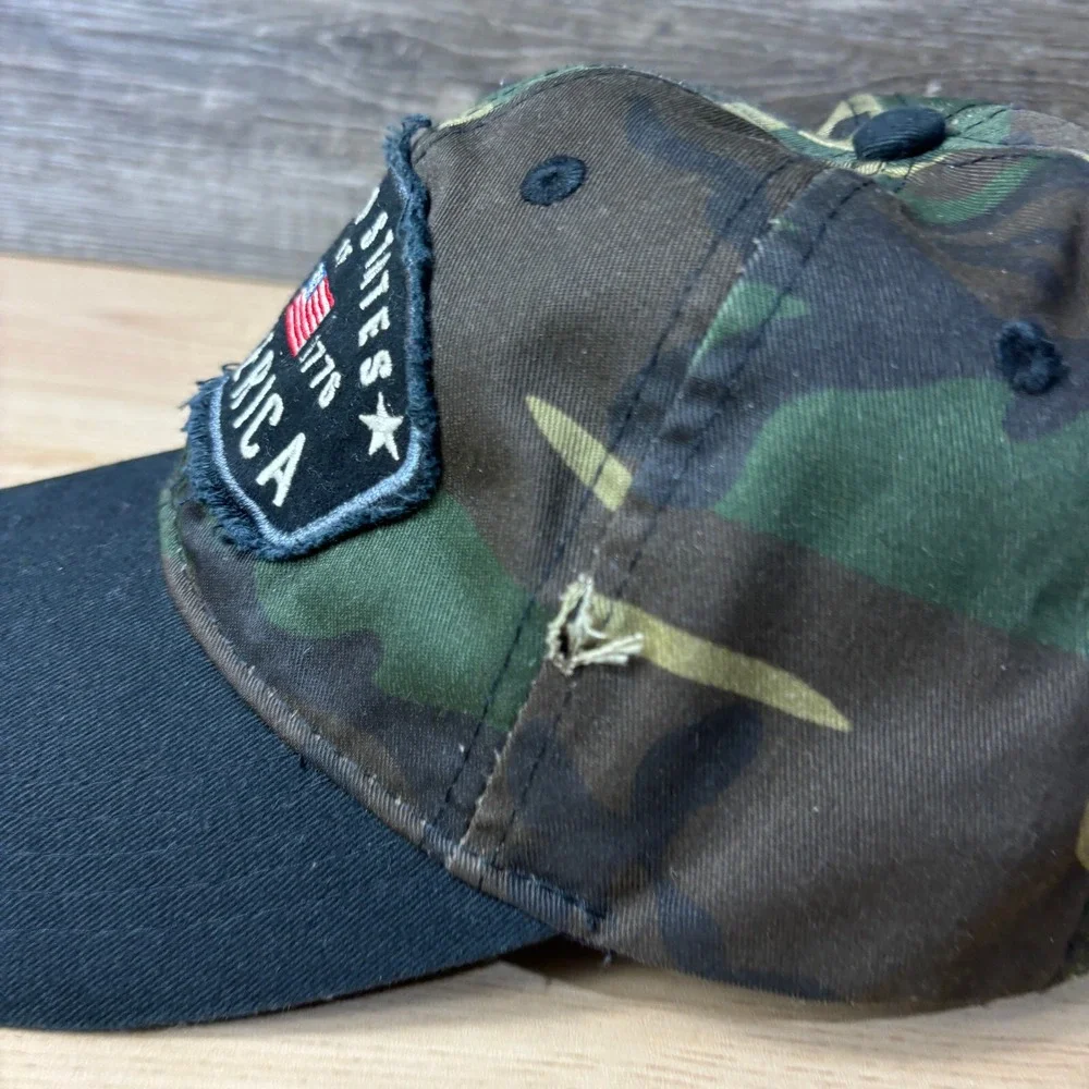 USA Hat Cap Strap Back‎ Red Green Camo Army United States of America Adjustable